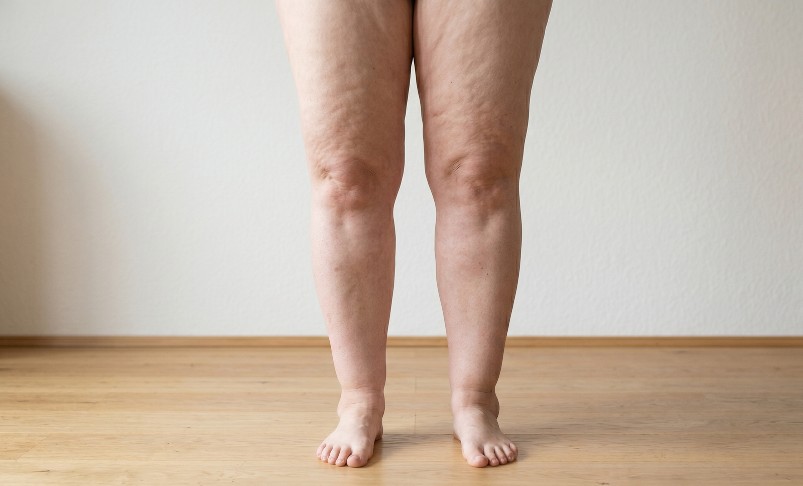 Pernas com lipedema — acumulação desproporcional de gordura nas pernas